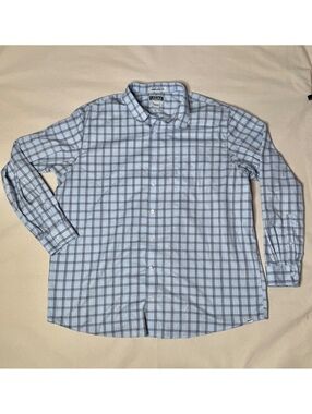 Duluth Trading Co Wrinklefighter Shirt Men 2XL Tall Relaxed Fit Blue Plaid
